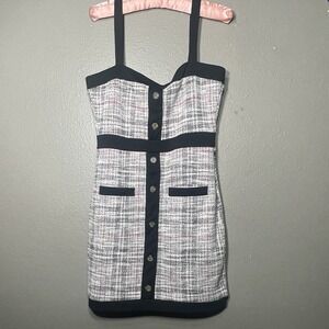 Coco &  Shay Black White Houndstooth Bodycon Dress Size Medium Square Neck (C1)